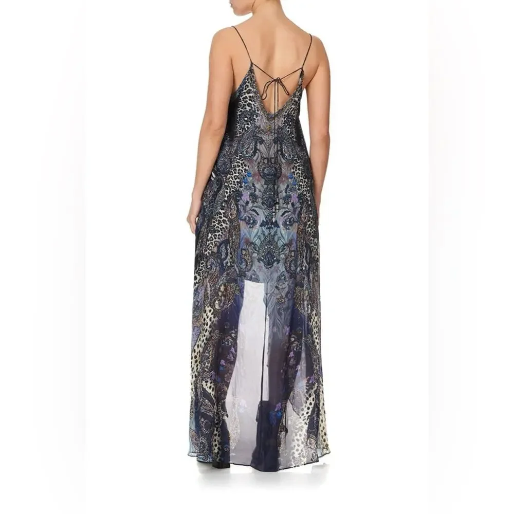 Camilla Flared Dress With Sheer Overlay Size Small 100% Silk - Picture 2 of 7